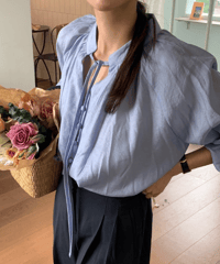 soft tie neck blouse / 2color　hm2854