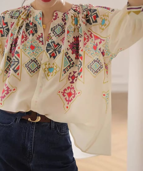 shirring ethnic blouse　hm1961