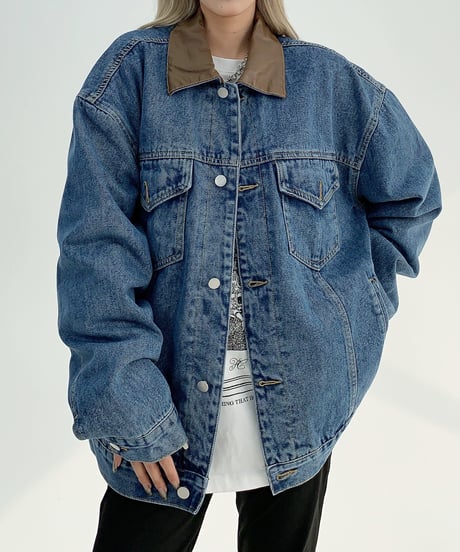 leather collar denim jacket　hm1931