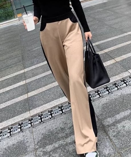 contrast color straight pants　hm1793