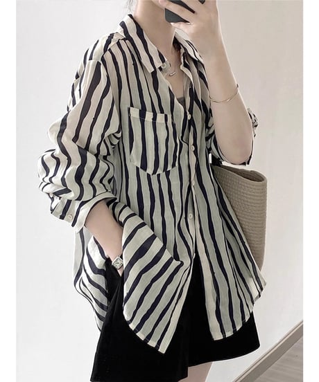 striped button shirt / 2color　hm2519