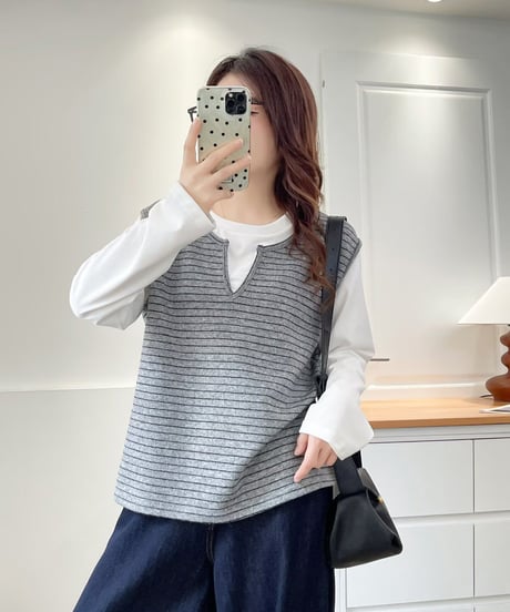 layered stripe top / 2color　hm2610