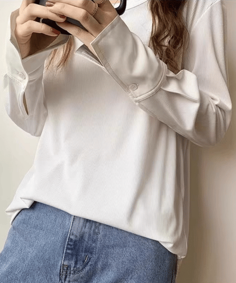 button sleeve slim fit top / 2color　hm1655