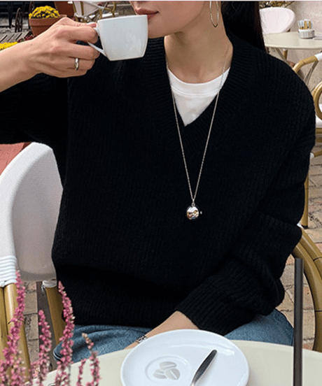 simple v-neck knit / 2color　hm2748