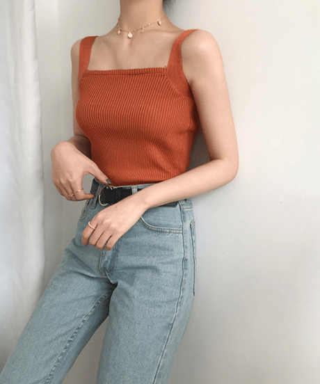 square neck lib knit tank top /5color　hm1513