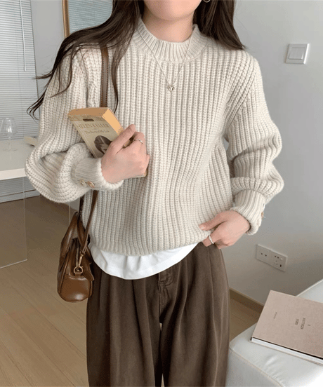 crystal button knit sweater / 4color　hm2799