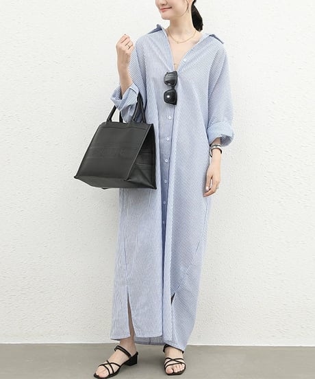 《即納》striped shirt dress / 6color　hm2538