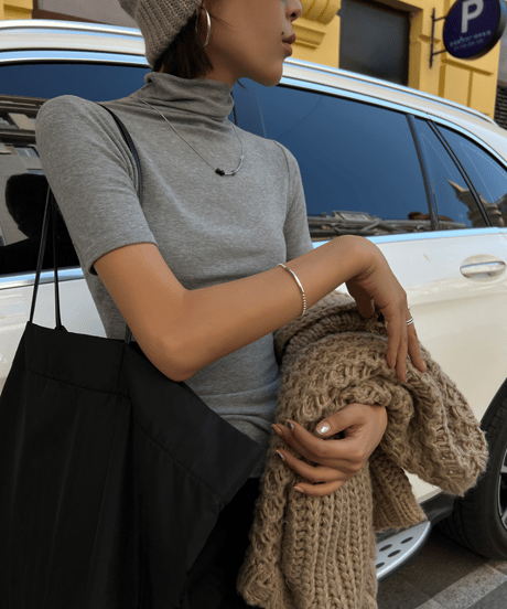 high neck short sleeve top / 2color　hm1256