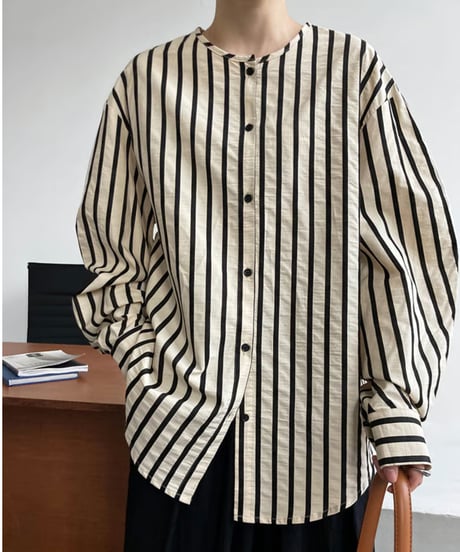 no-collar striped shirt / 2color　hm1678