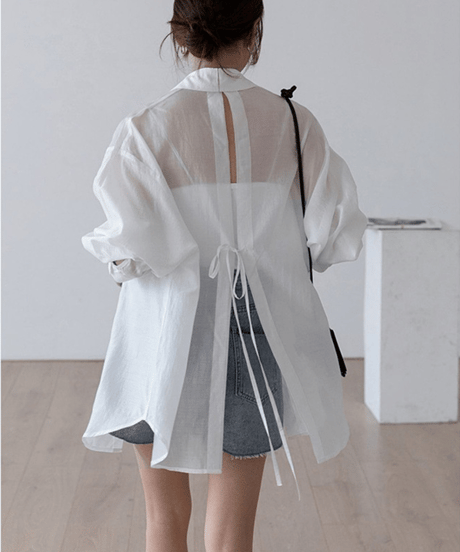 ribbon sheer shirt / 2color　hm2878