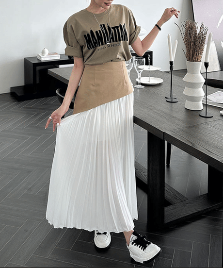 asymmetric pleated skirt / 2color　hm2834