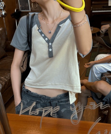 casual button t-shirt / 2color　hm1645