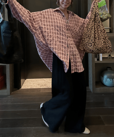 loose checkered shirt  / 2color　hm1428