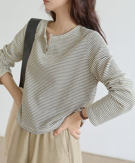 henley neck border top　hm1739