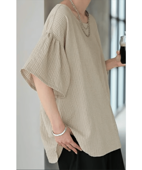 striped sleeve top / 2color　hm2949