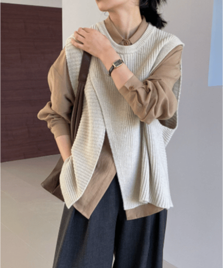 side slit knit vest  / 4color　hm2625