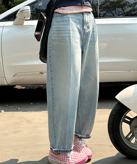 tapered cropped denim pants / 2color　hm1453