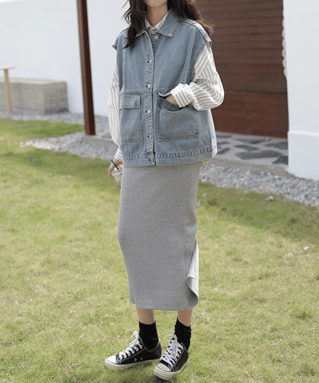 relaxed denim vest / 2color　hm2633