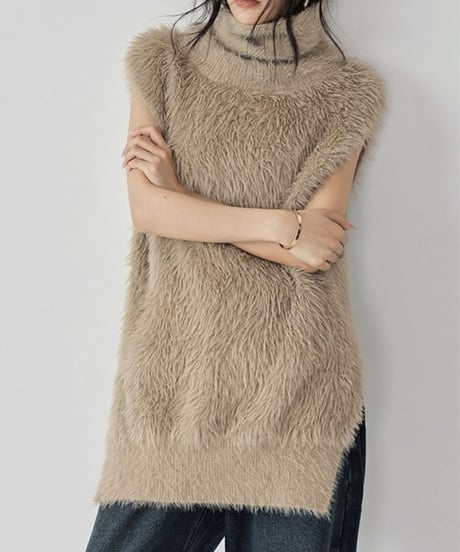 high neck eco fur vest / 2color　hm1822