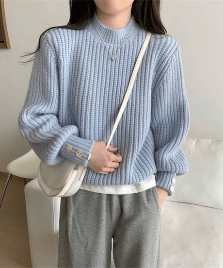 crystal button knit sweater / 4color　hm2799