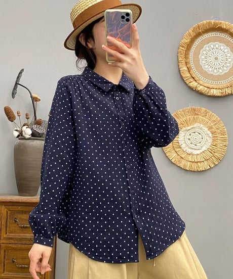 dot button-up shirt / 4color　hm2493