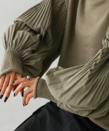 pleated sleeve knit top / 2color　hm2685