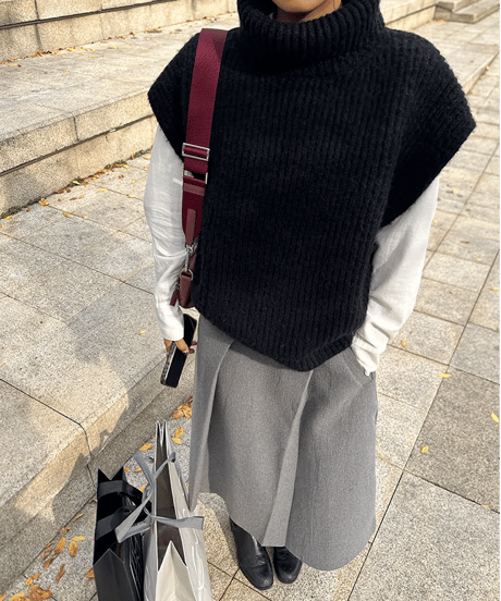 high-neck loose knit vest / 2color　hm1760