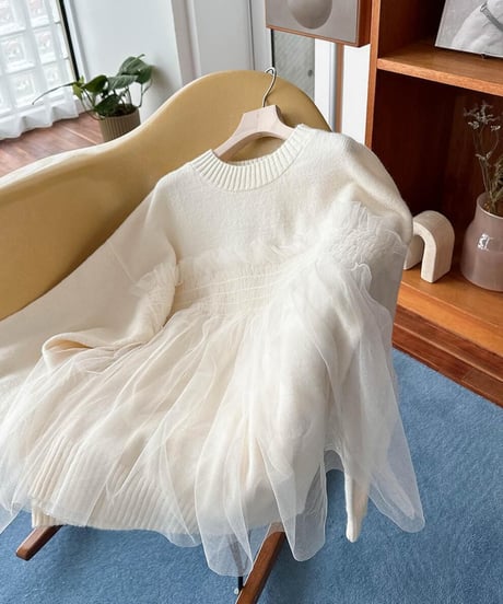 tulle knit top / 3color　hm2640