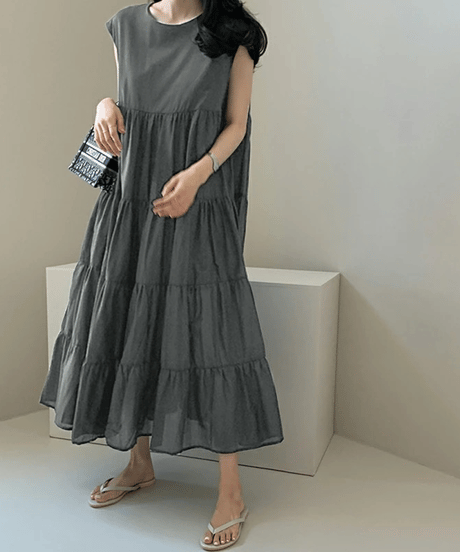tiered cotton dress / 4color　hm2907