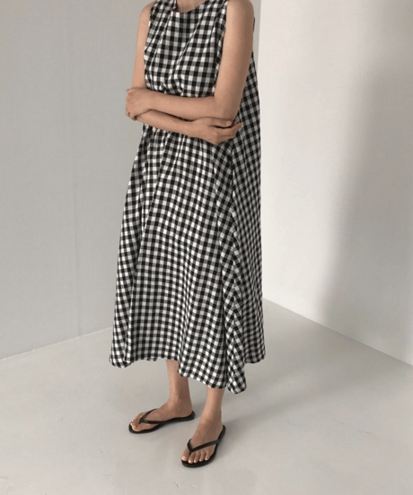 gingham flare dress　hm2909