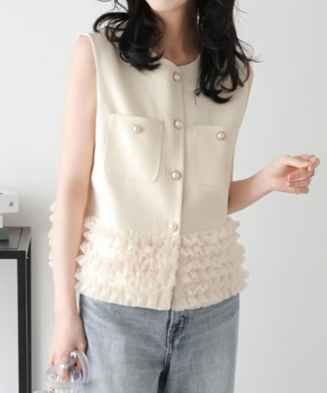 ruffle hem tweed vest / 3color　hm2836