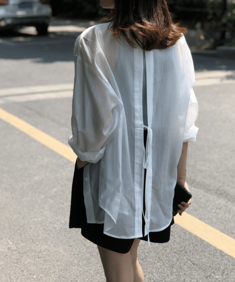 sheer open back shirt / 2color　hm1365