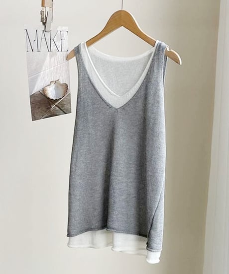 layered v-neck tank / 7color　hm2257