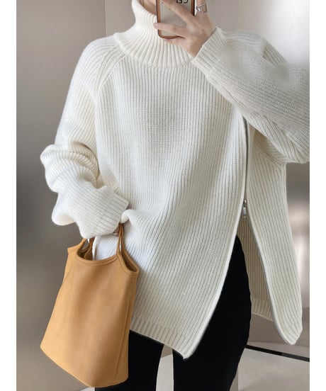 zipper high neck knit / 4color　hm1659