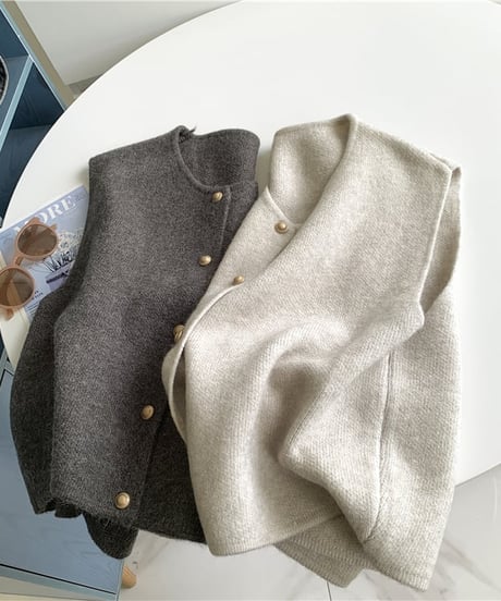 gold button knit vest / 6color　hm1835