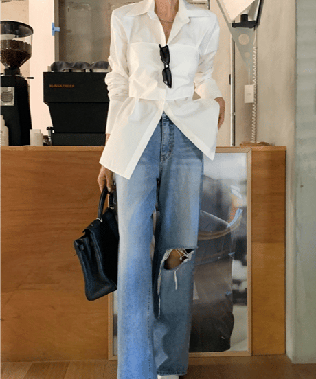 waist back ribbon blouse　hm2853