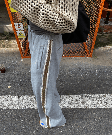 side crochet sweat pants / 2color　hm1292