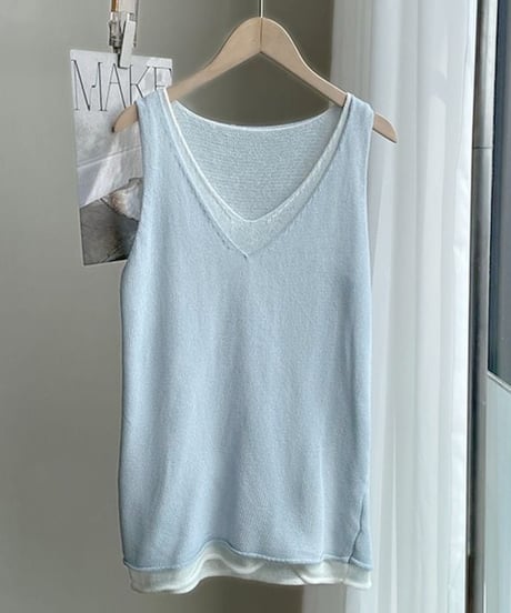 layered v-neck tank / 7color　hm2257
