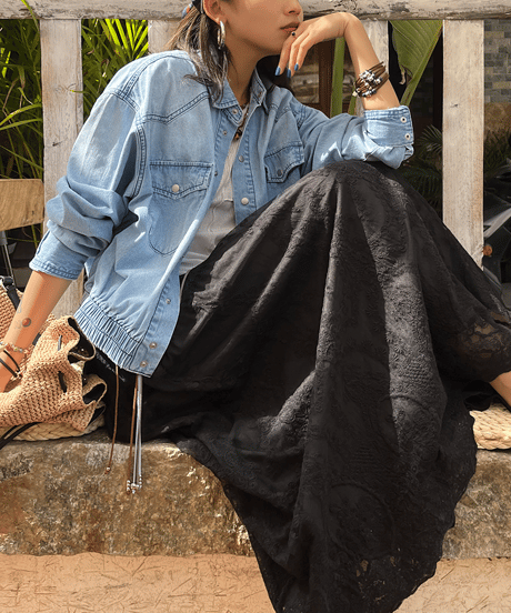 waist gathered denim short jacket　hm1497