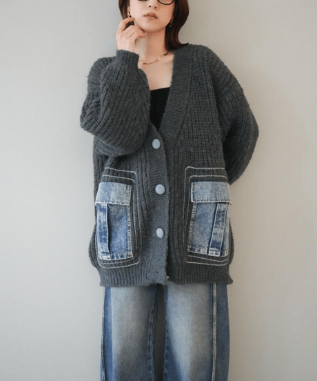 denim × knit cardigan　hm2752