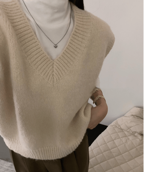 v-neck knit vest / 5color　hm2756