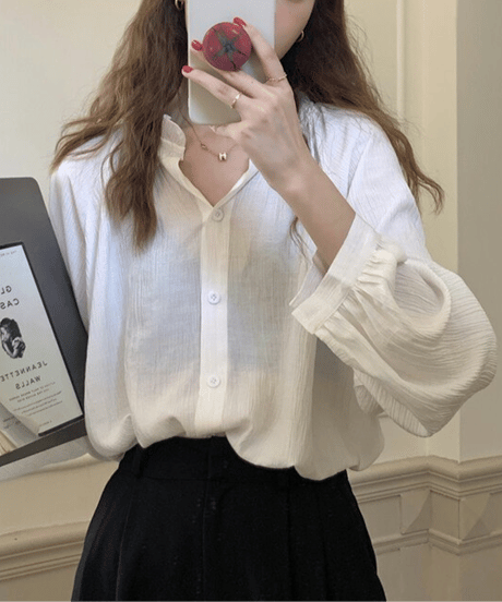 volume v-neck blouse / 2color　hm1681