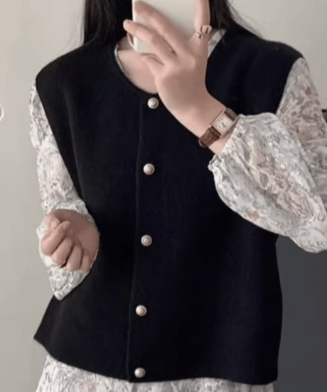 gold button knit vest / 6color　hm1835