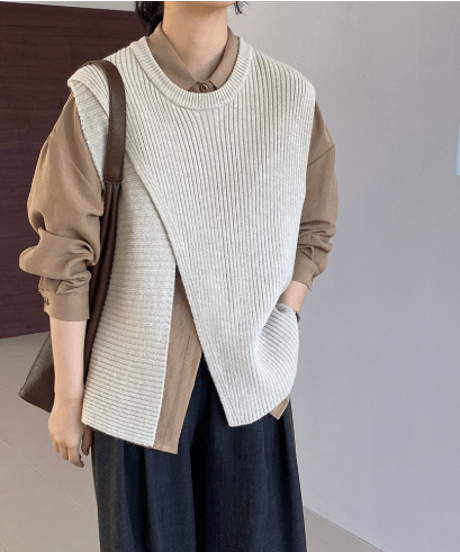 side slit knit vest  / 4color　hm2625