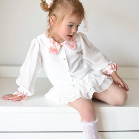 【LRDM Petits】Loulou blouse White cotton with pink