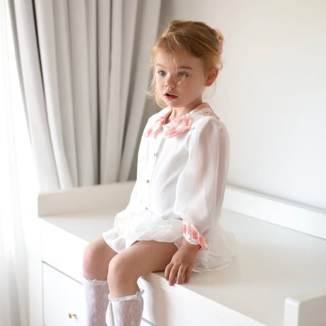【LRDM Petits】Loulou blouse White cotton with pink