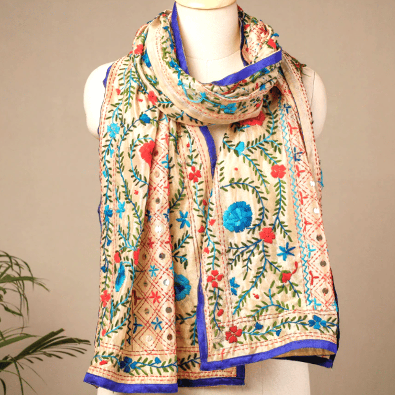 インド伝統刺繍》ラニハティ刺繍ストール・ショール/ブルー | LUXE・INDIA
