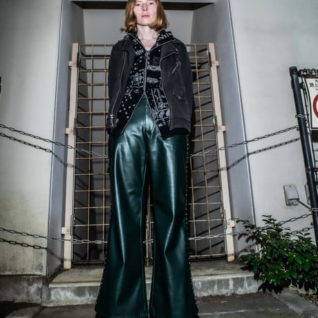 STUDDED LEATHER PANTS 【GREEN】