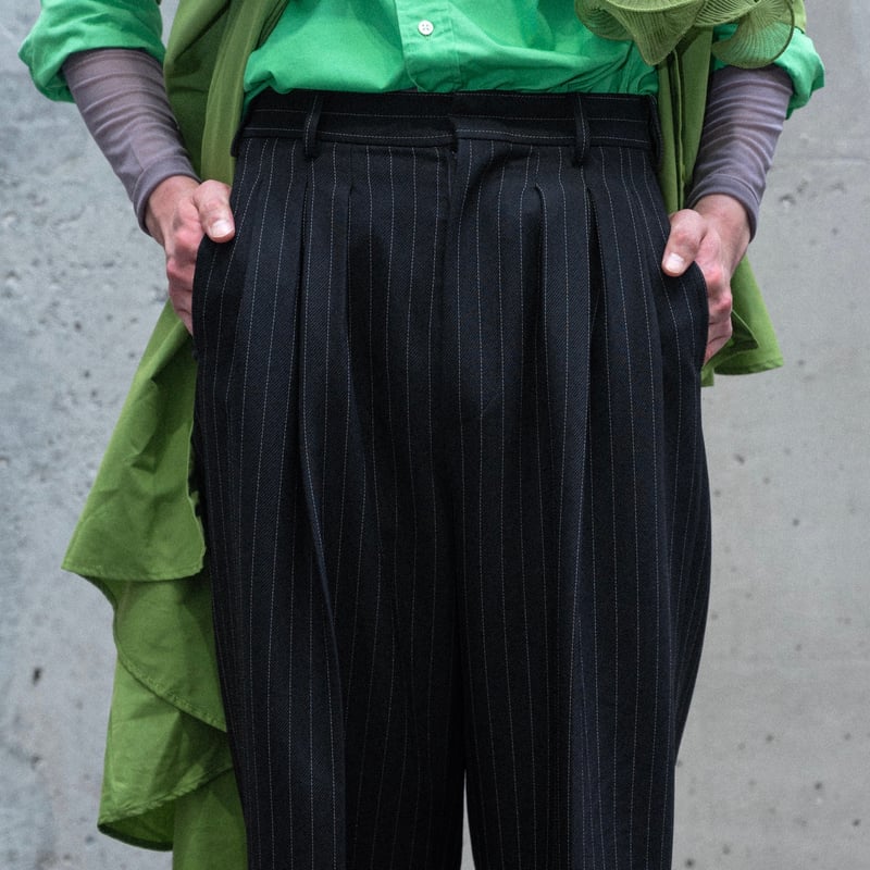 MIX TUCK DESIGN WIDE STRIPE SLACKS【BLACK】 | SHI MIX TUCK DESIGN WIDE STRIPE SLACKS【BLACK】 | SHI