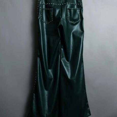 STUDDED LEATHER PANTS 【GREEN】